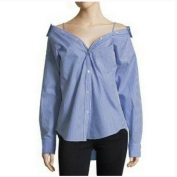 Caara Show Off Your Shoulders Blue Button Down Size Medium - Picture 1 of 10